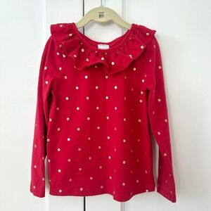 Hanna Andersson Girls Red Gold Polka Dot Ruffle Long Sleeve Holiday Size 6-7